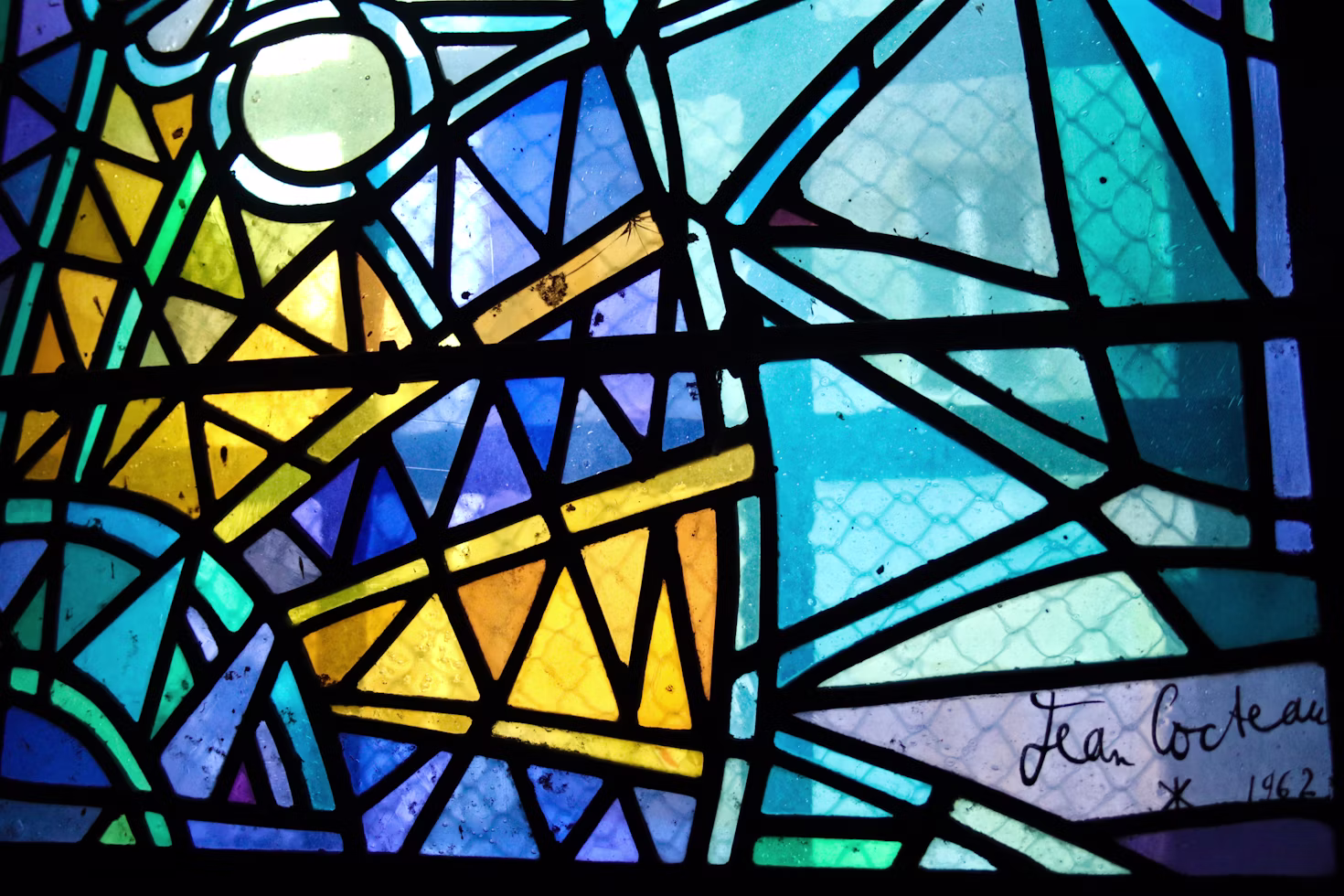 Close up image of stained glass in a church